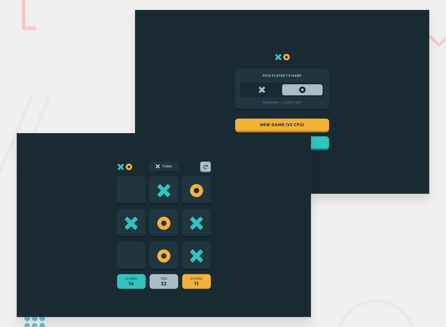 Design preview for the Tic Tac Toe coding challenge